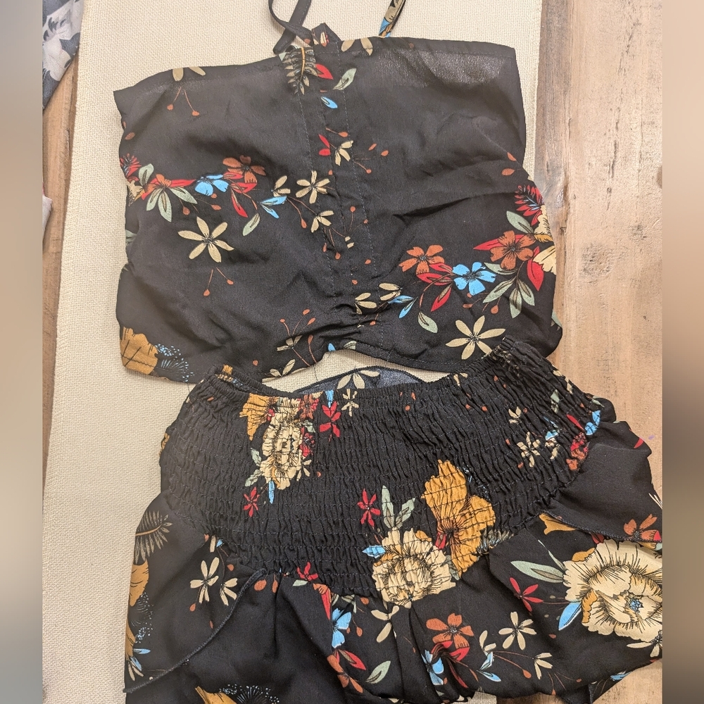 2 Piece Navy Blue Set - Scrunch top and Shorts